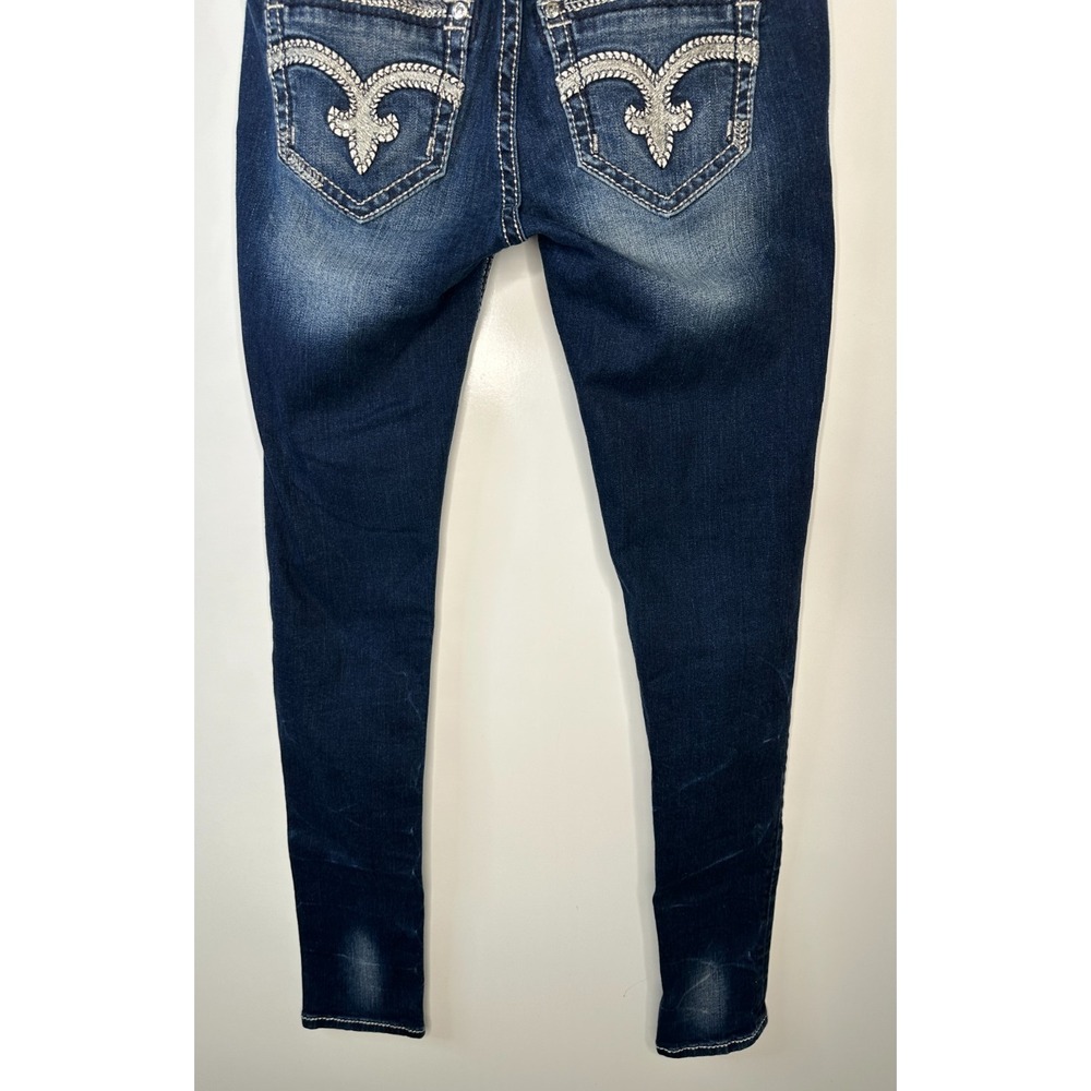 Rock Revival July Skinny Low Rise Jeans Size 27 Dark Wash Rhinestone Embellished - Picture 14 of 16